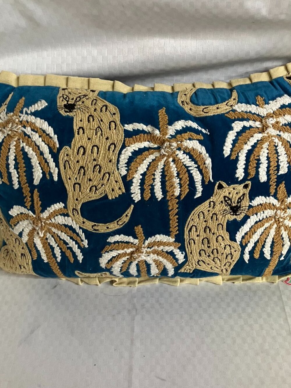 World Traveler Collection Throw Pillow 13x19 Multicolor Leopard Palm Embroidered
